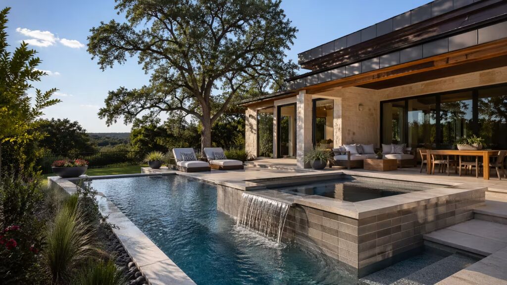 pool and spa combo in Austin backyard
